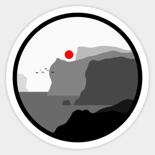 Minimalist Landscape - Cliffs - Black and White Sticker